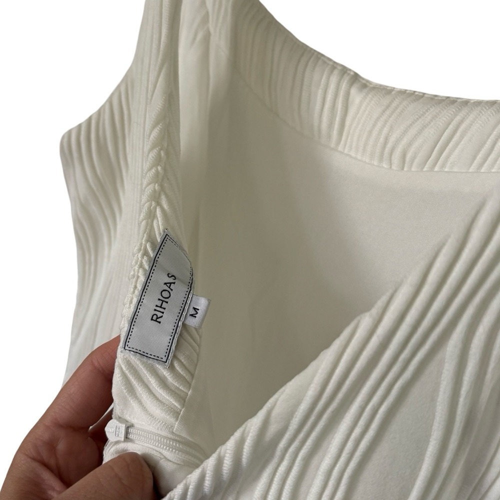 Rihoas White Wavy Ripple Textured Midi Dress Bridal Sleeveless Medium - Picture 7 of 7